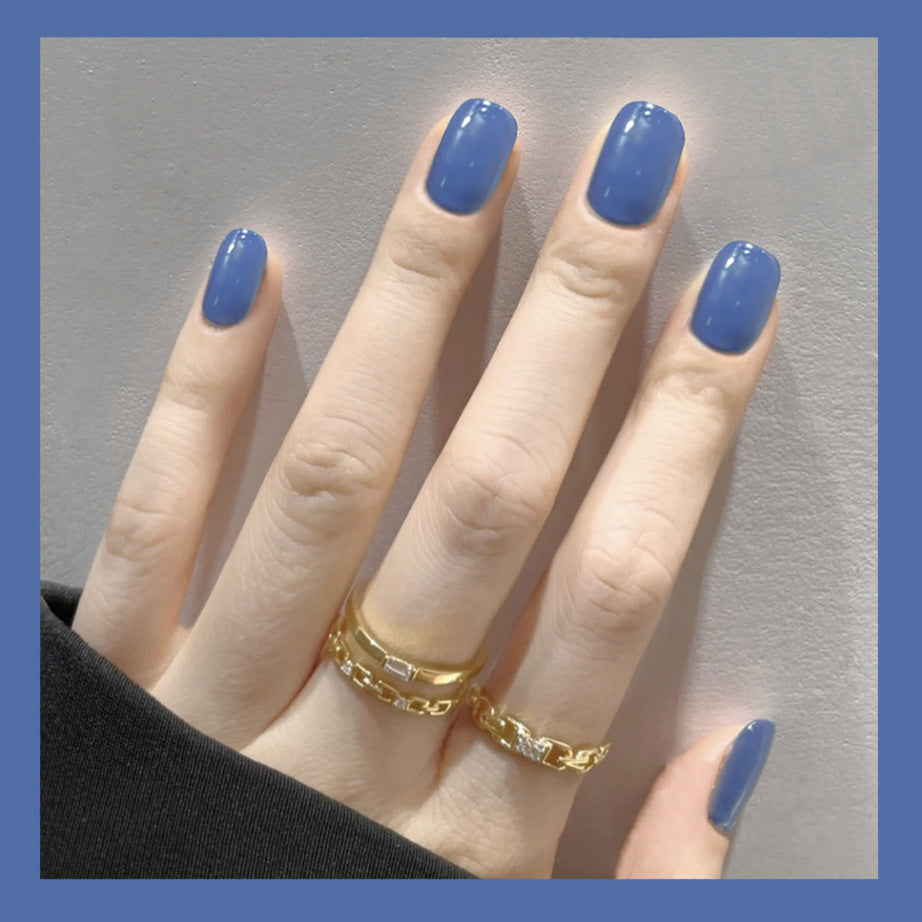 Elegant Ocean Bliss Short Squoval Periwinkle Blue Press On Nails with Reflective Sheen Finish