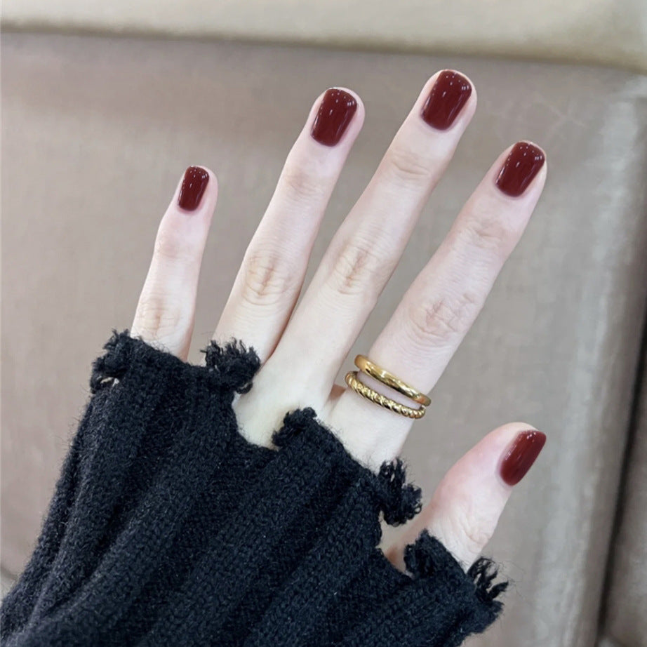 Elegant Autumn Short Square Burgundy Sparkle Finish Press On Nail Set