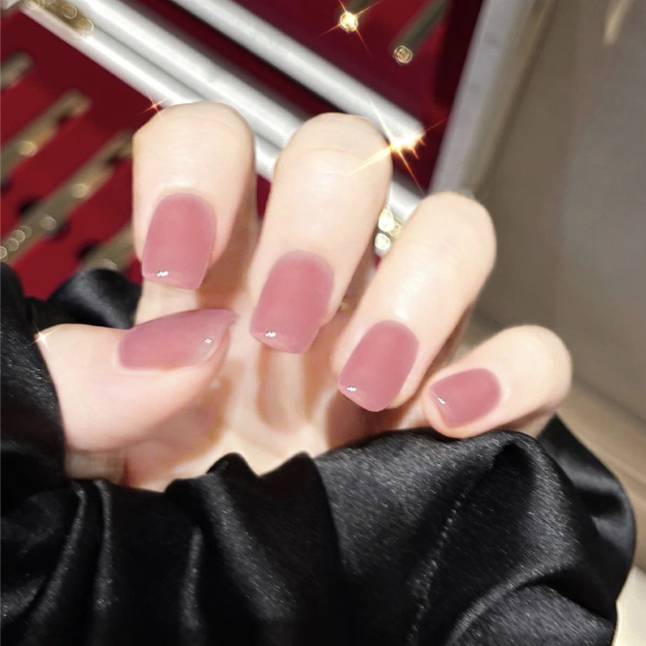 Elegant Evening Medium Length Square Mauve Press On Nails with Rhinestone Accents