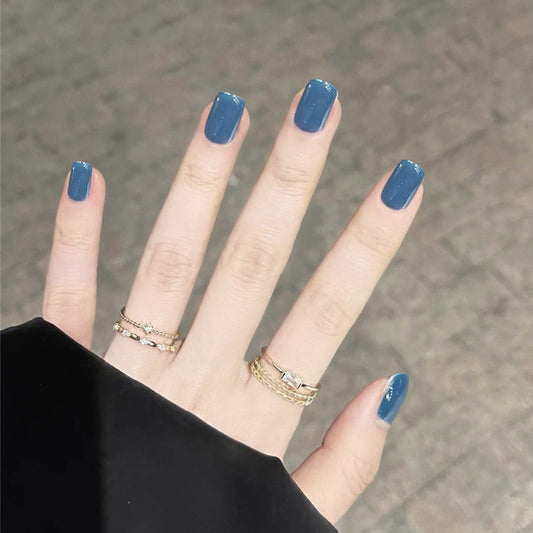 Ocean Bliss Medium Square Shimmering Blue Press On Nail Set