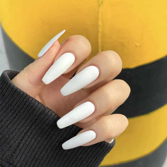 Elegant Winter Wonderland Long Coffin White Press On Nails with Matte Finish