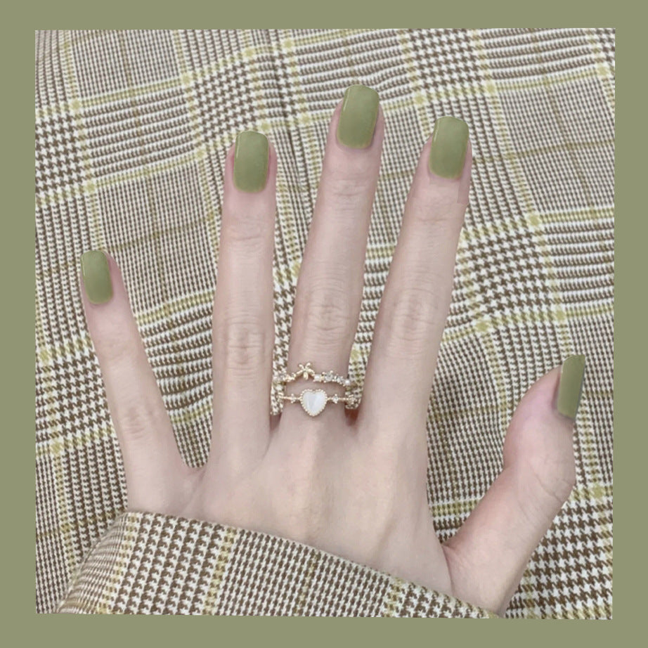 Enchanted Olive Green Medium Square Matte Finish Press On Nail Set