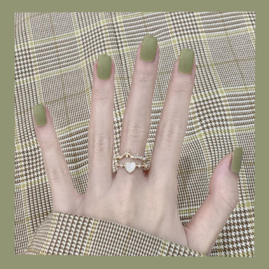 Enchanted Olive Green Medium Square Matte Finish Press On Nail Set