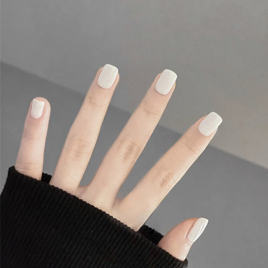 Elegant Minimalist Medium Square Beige Press On Nail Set with Glossy Finish