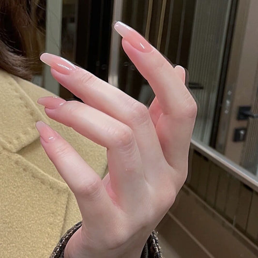 Elegant Soir≈Ωe Long Coffin Beige Press On Nail Set with Glossy Finish