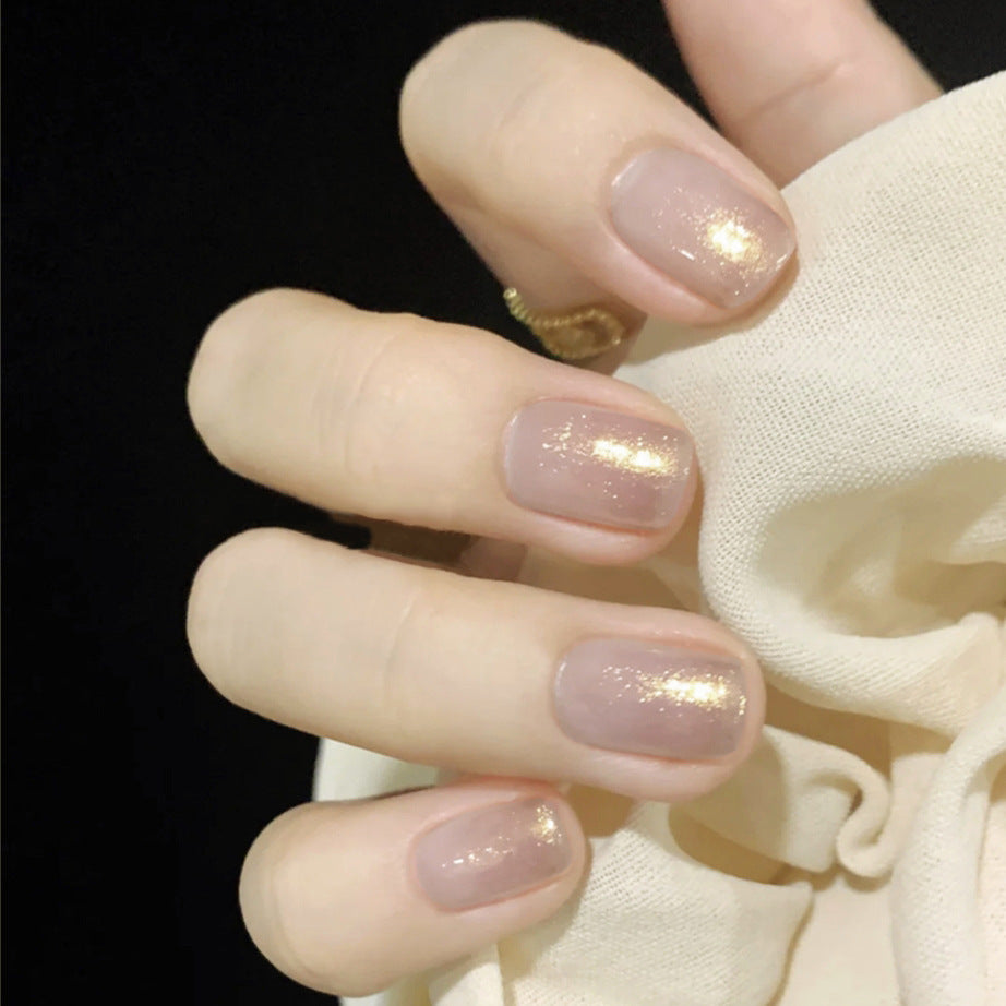 Elegant Bridal Bliss Short-Length Squoval Beige Pink Glitter Accented Press-On Nail Set