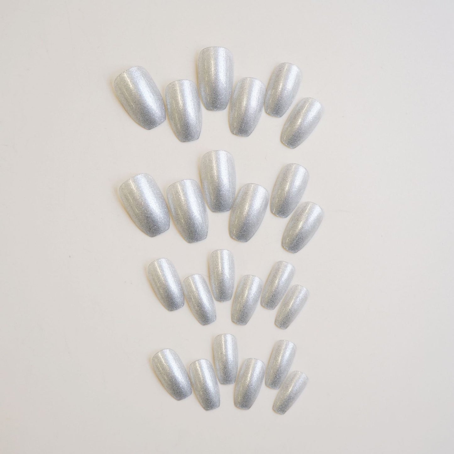 Chic Silver Glamour Long Coffin Shimmering Nail Press Set