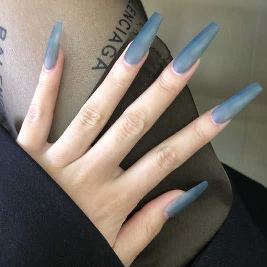 Ocean Breeze Long Coffin Matte Press On Nail Set in Blue Gradient with Ombre Finish