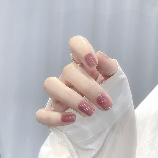 Elegant Wedding Day Short Squoval Blush Pink Press On Nail Set with Glitter Accent