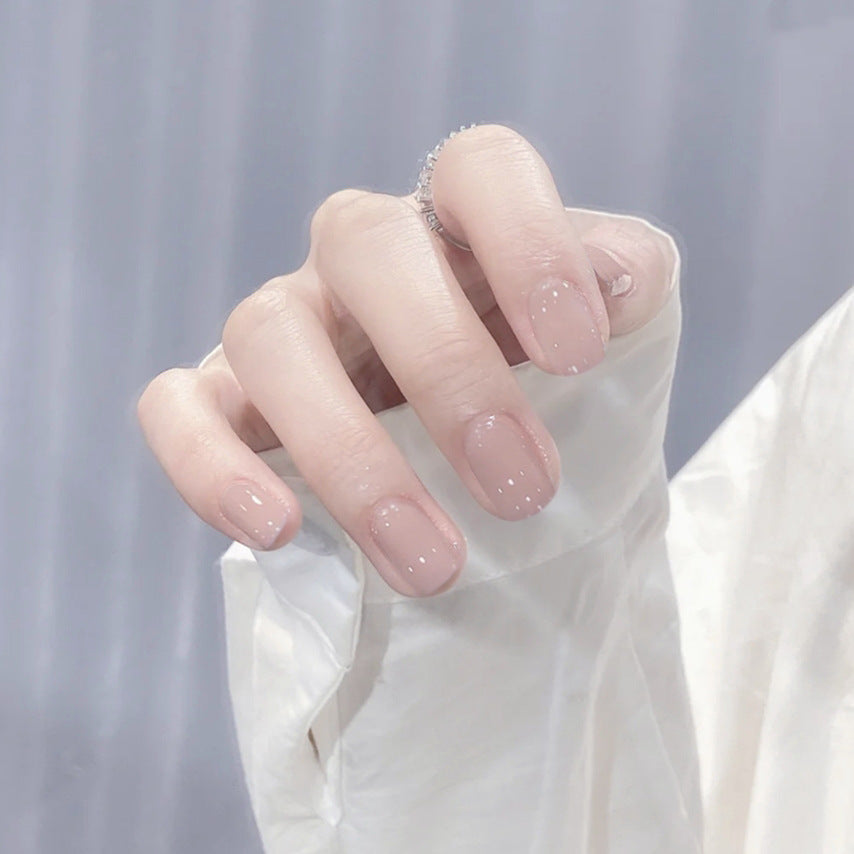 Elegant Bridal Collection Short-Length Squoval Beige Press On Nails with Rhinestone Accents