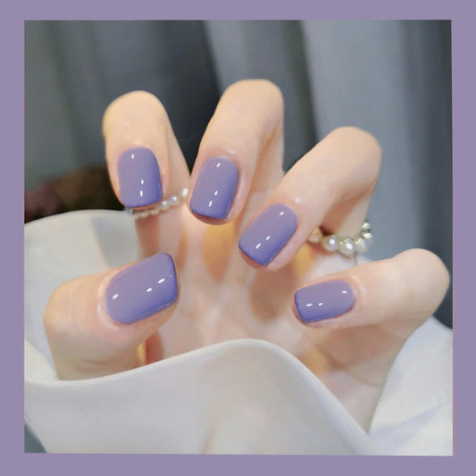 Elegant Lavender Short-Length Squoval Press On Nail Set with Glossy Finish