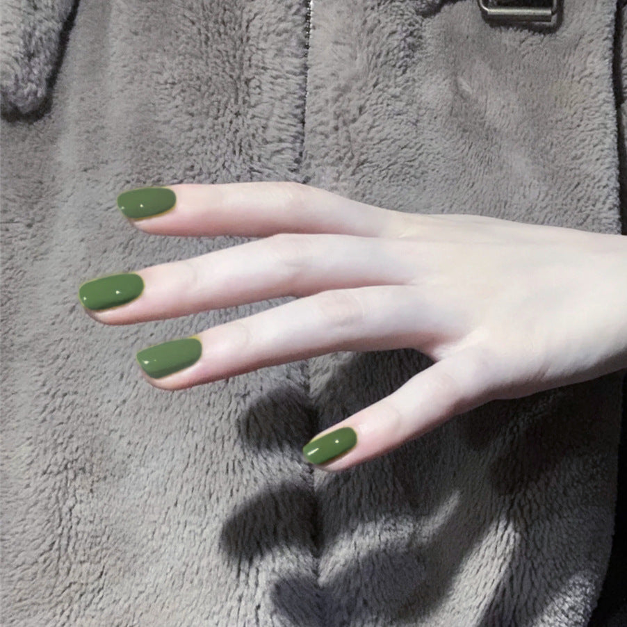 Enchanted Forest Medium Length Square Olive Green Press On Nail Set with Glossy Finish