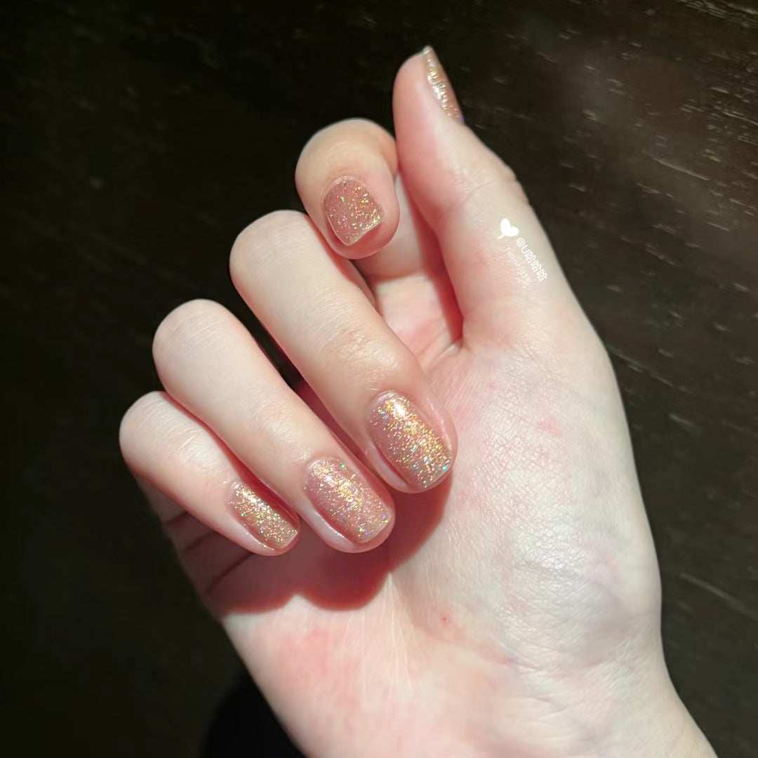 Glimmering Jewel Elegant Short Square Press On Nail Set in Soft Pink with Dazzling Glitter Finish