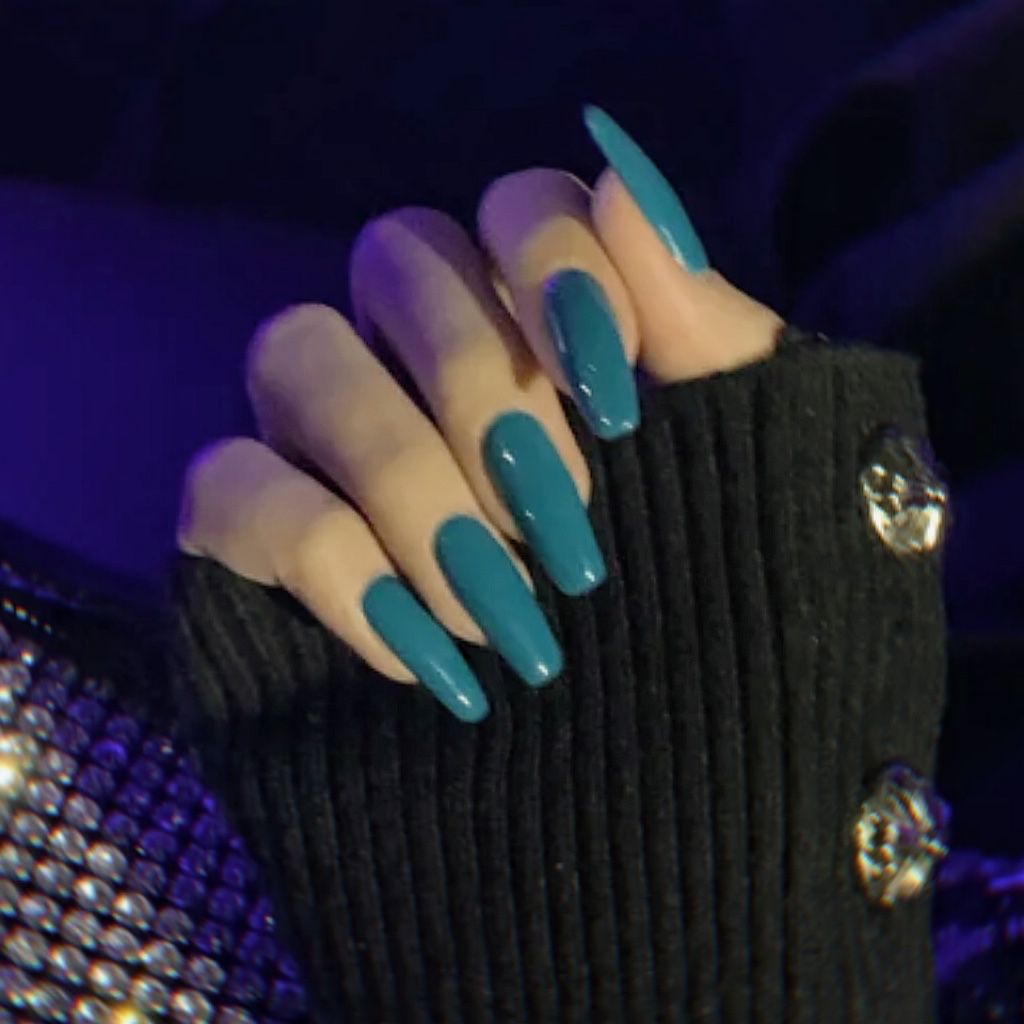 Enchanted Ocean Extra Long Coffin Teal Press On Nail Set with Glitter Accents