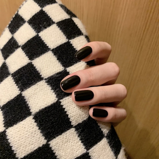 Midnight Elegance Medium Square Solid Black Press On Nail Set with High Gloss Finish