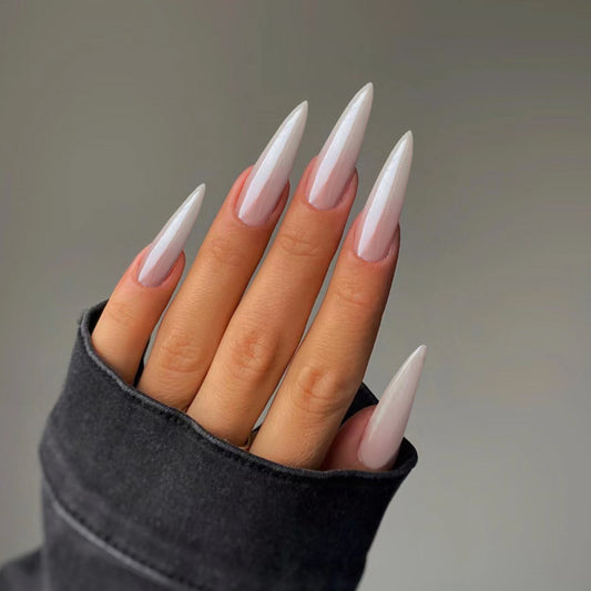 Elegant Ombre Long Stiletto Pink White Gradient Press On Nail Set with Adhesive Tabs