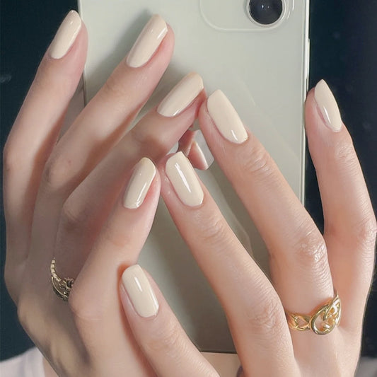 Elegant Affair Medium Squoval Beige Press On Nails with Glossy Finish