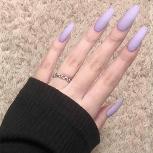 Lavender Dream Long Coffin Press On Nail Set Elegant Matte Finish Perfect for Every Occasion