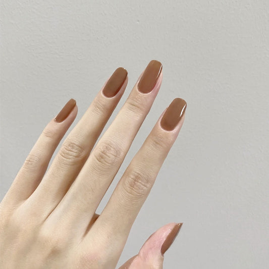 Autumn Elegance Medium Square Mocha Press On Nail Set with Gloss Finish