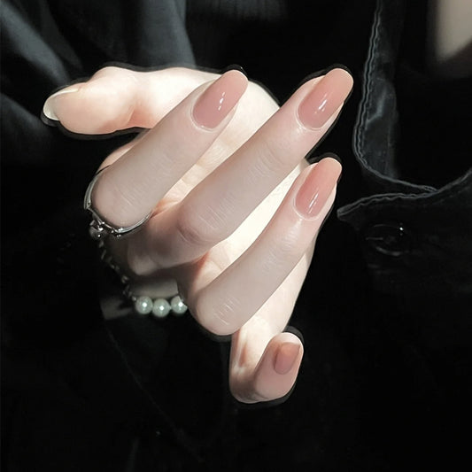 Elegant Evening Long Round Beige Seamless Press On Nail Set