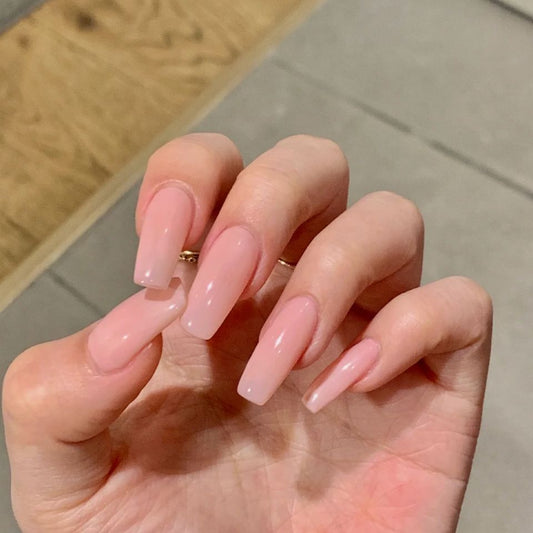 Elegant Evening Long Coffin Pale Pink Press On Nail Set with Gloss Finish