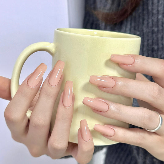 Serene Sunrise Long Coffin Peachy Glossy Press On Nail Set