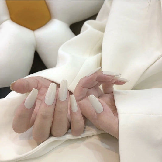 Bridal Bliss Long Coffin Pale Pink Press On Nail Set with Gloss Finish