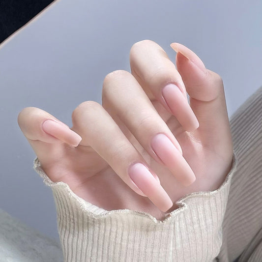 Elegant Bridal Collection Long Coffin Shape Pale Pink Semi-Transparent Press On Nail Set