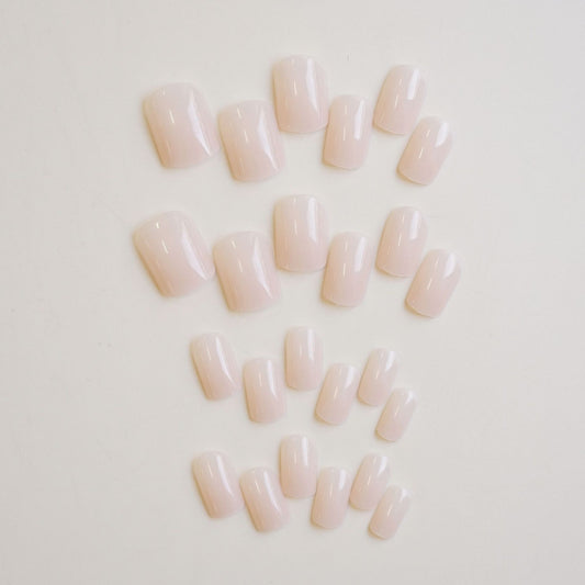 Elegant Serenity Medium Square Blush Pink Glossy Press On Nail Set with Versatile Styles