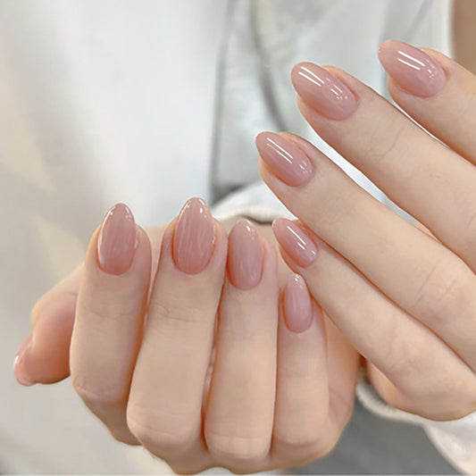 Elegant Romance Medium Almond Blush Pink Press On Nail Set with Glossy Finish