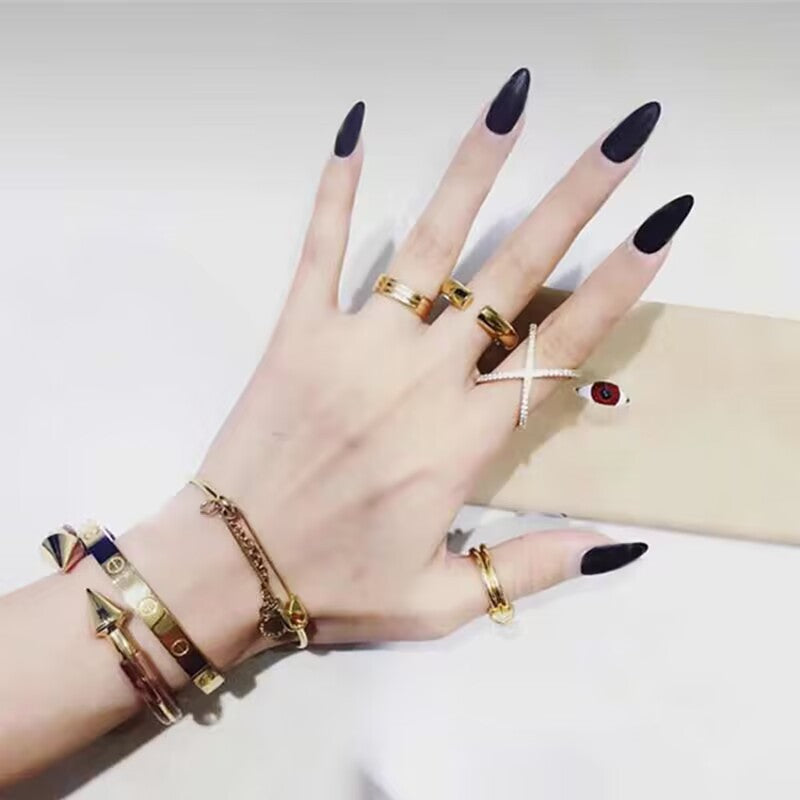 Vampire Chic Long Almond Matte Black Easy-Apply Press On Nail Set