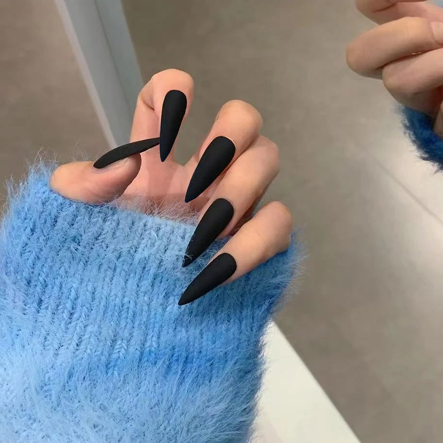Mystic Midnight Elegance Long Stiletto Matte Black Press On Nail Set