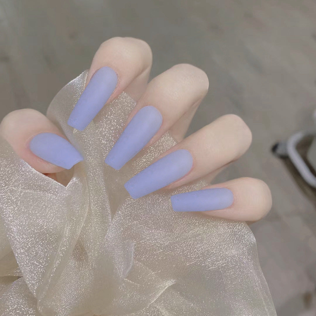 Enchanted Elegance Long Coffin Matte Pastel Blue Press On Nails with Sheer Shimmer Effect
