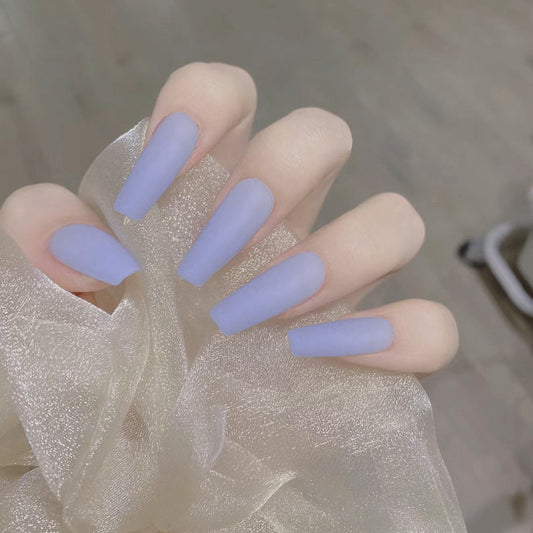 Enchanted Elegance Long Coffin Matte Pastel Blue Press On Nails with Sheer Shimmer Effect