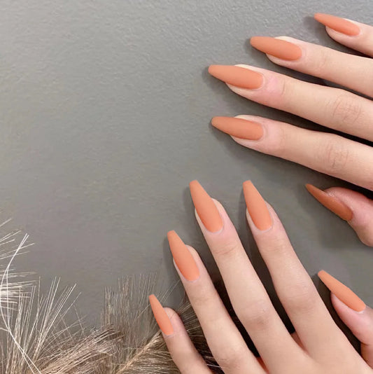 Autumn Elegance Long Coffin Peach Matte Finish Press On Nail Set