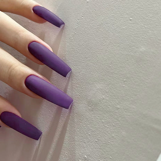 Mystic Matte Lavender Long Coffin Press On Nails with Seamless Fit Design