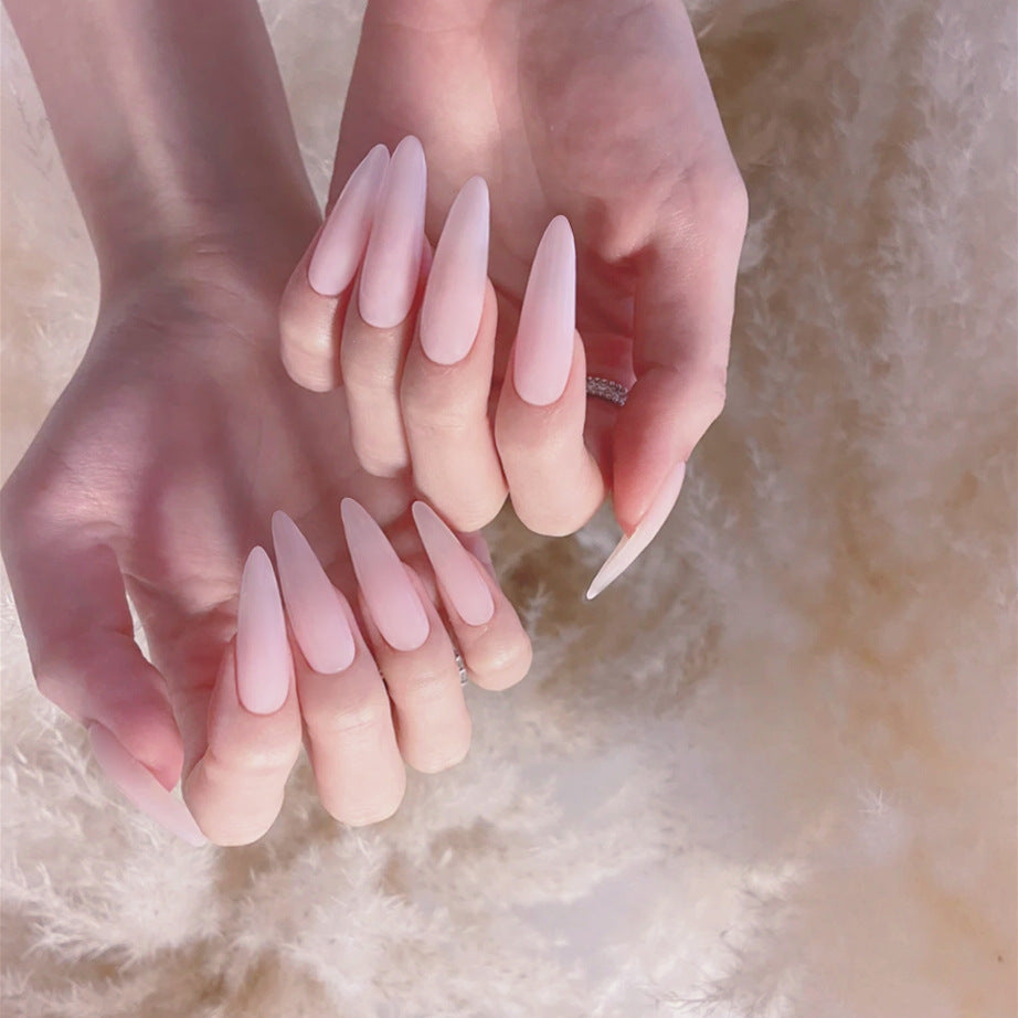 Elegant Bridal Long Stiletto Pale Pink Glossy Finish Press on Nail Set