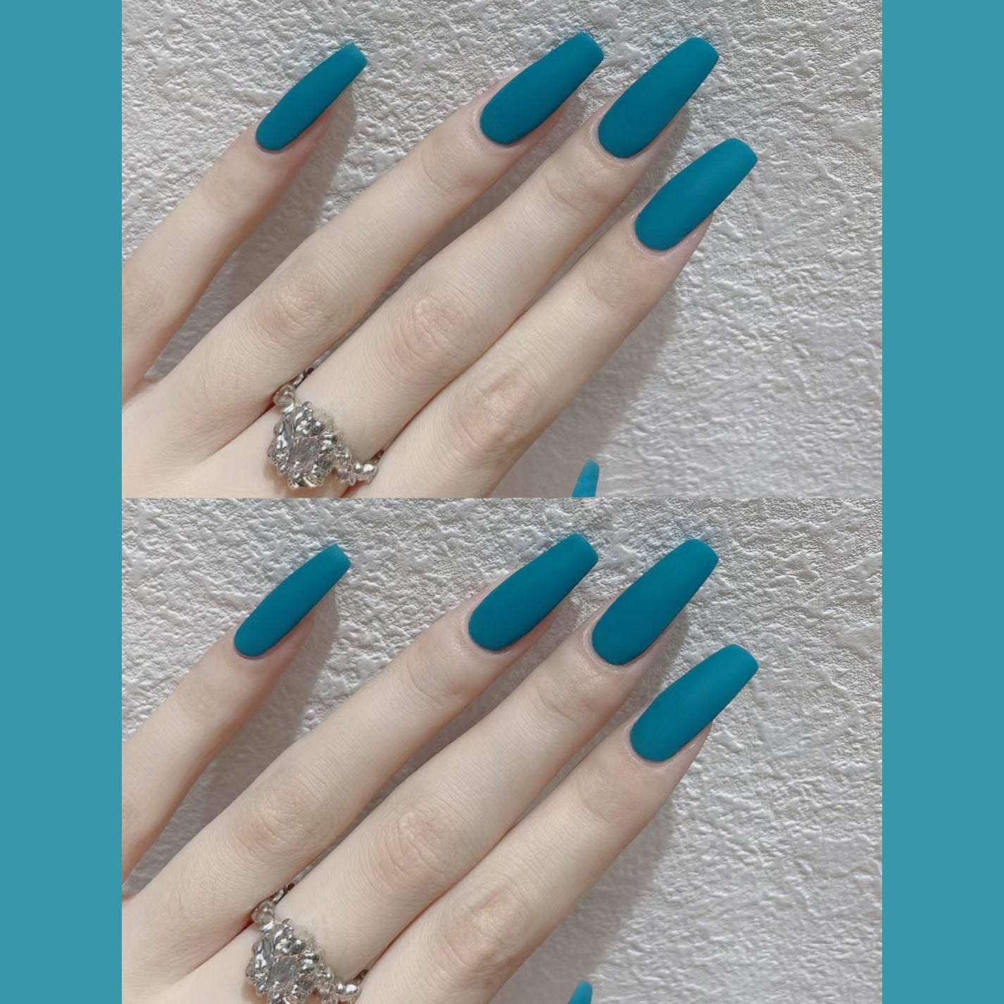 Ocean Breeze Long Coffin Matte Teal Press On Nail Set with Easy Application Feature
