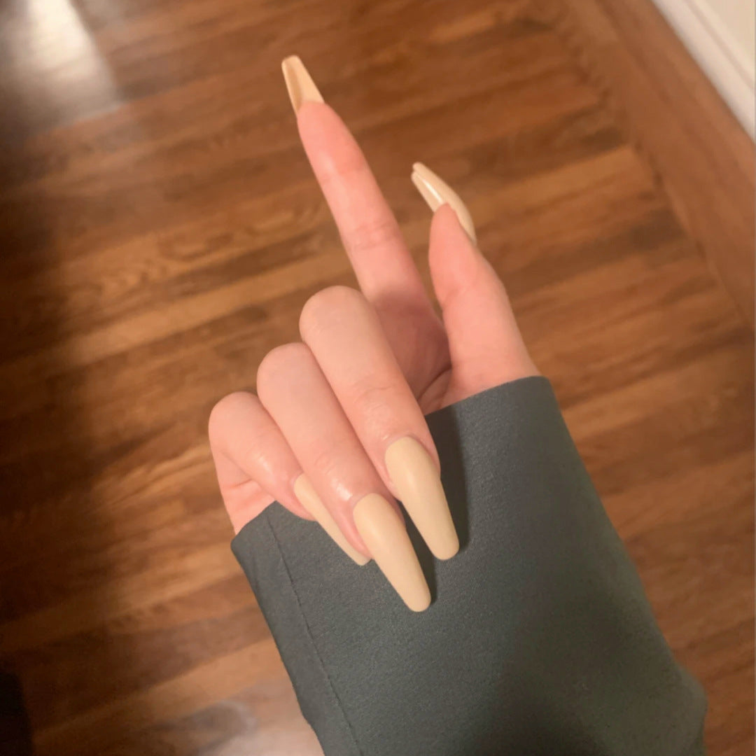 Chic Elegance Extra Long Coffin Shape Beige Press On Nail Set with Matte Finish