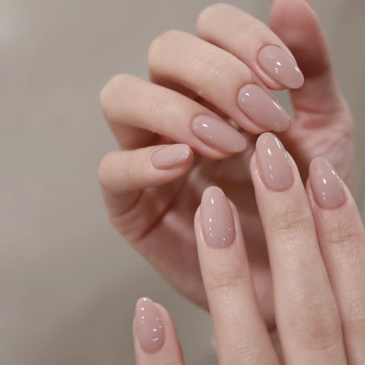 Glamorous Neutral Almond Shape Medium Press On Nail Set with Glossy Finish