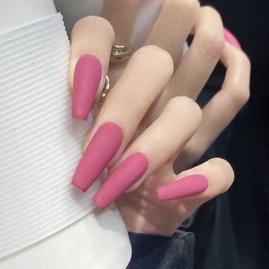 Chic Elegance Long Coffin Shaped Matte Pink Press On Nail Set with Unique Smooth Finish