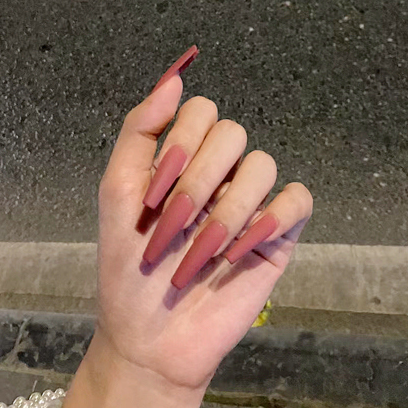 Chic Sunset Elegance Coffin Press On Long Nail Set in Dusty Rose with Matte Finish