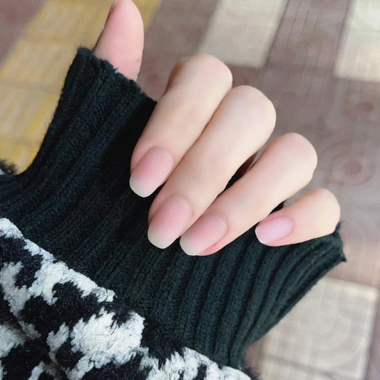 Elegant Everyday French Tip Medium Length Square Press On Nail Set in Soft Pink with a Seamless Fit