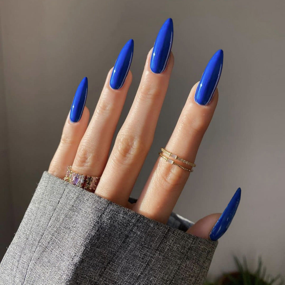 Royal Elegance Long Stiletto Cobalt Blue Glossy Finish Press On Nail Set