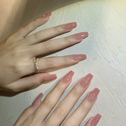 Glamorous Bella Coffin Long Pink Glossy Press On Nail Set with Ombre Design