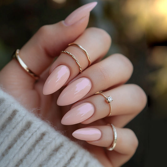 Chic Elegance Medium Almond Shaped Long Pink Press On Nail Set with Glossy Finish