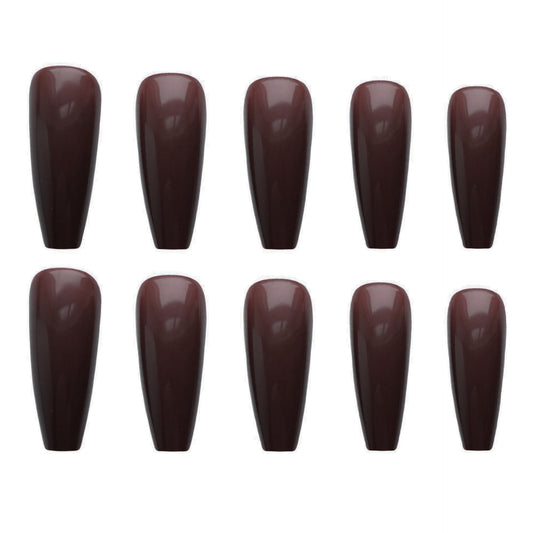 Autumn Elegance Long Coffin Burgundy Glossy Press On Nail Set