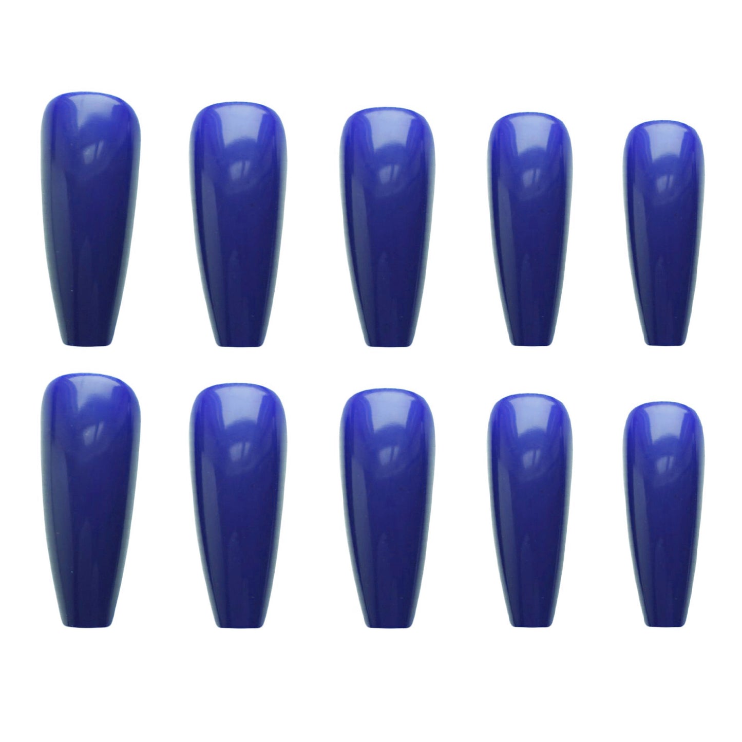 Enchanting Twilight Elegant Long Coffin Shaped Deep Blue Reflective Press On Nail Set