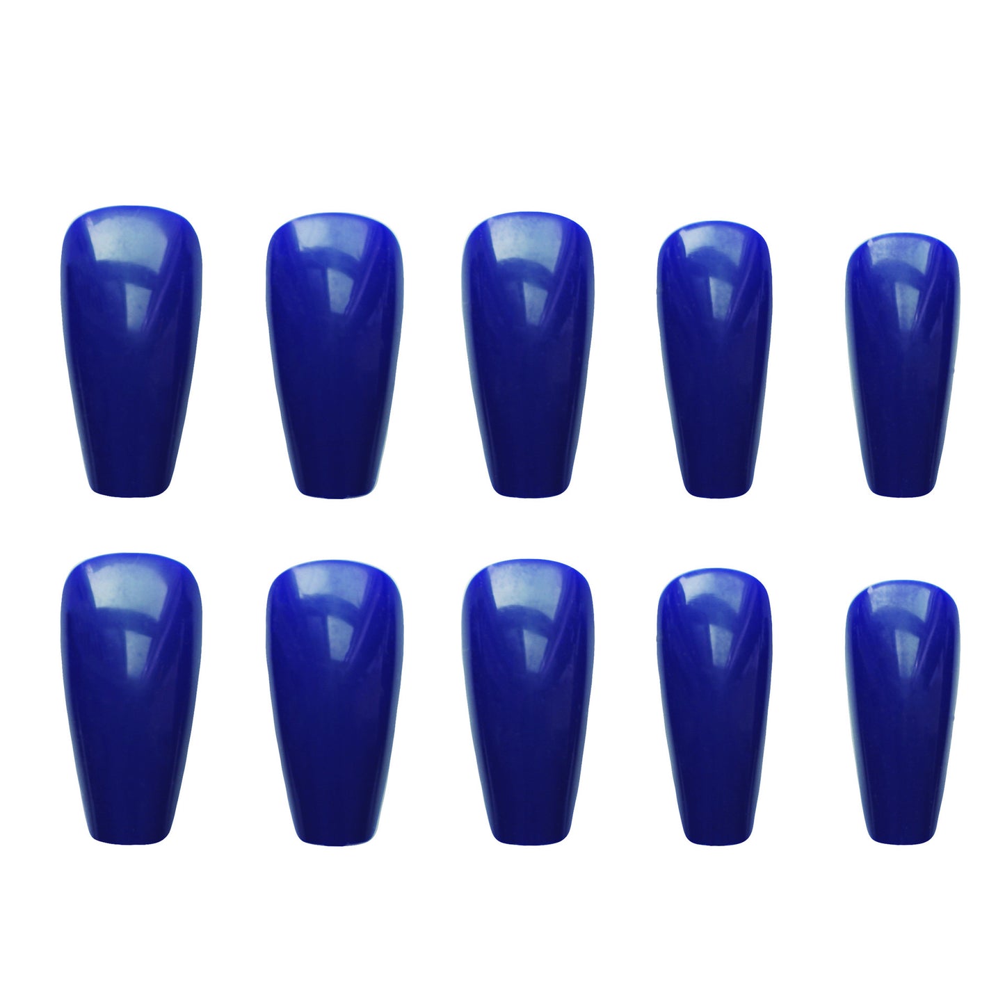 Celestial Charm Long Coffin Shape Deep Blue Glossy Press On Nail Set with Unique Shine Feature
