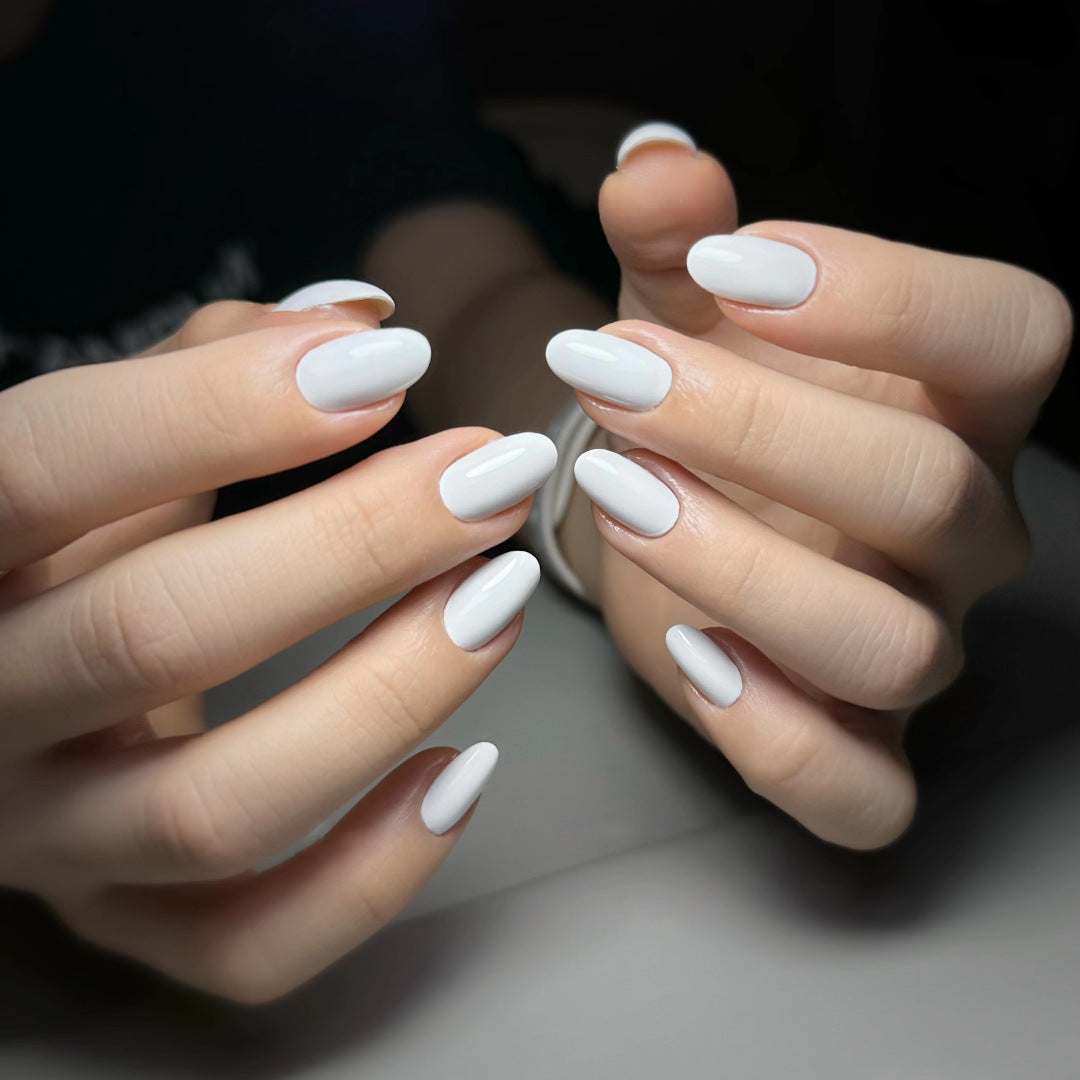 Celestial Charm Medium Round Glossy White Press On Nail Set